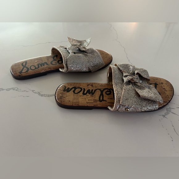 Sam Edelman Slip On Glitter Glam Sparkle Bow Gigi Sandals Girls Size 3 - Picture 7 of 8